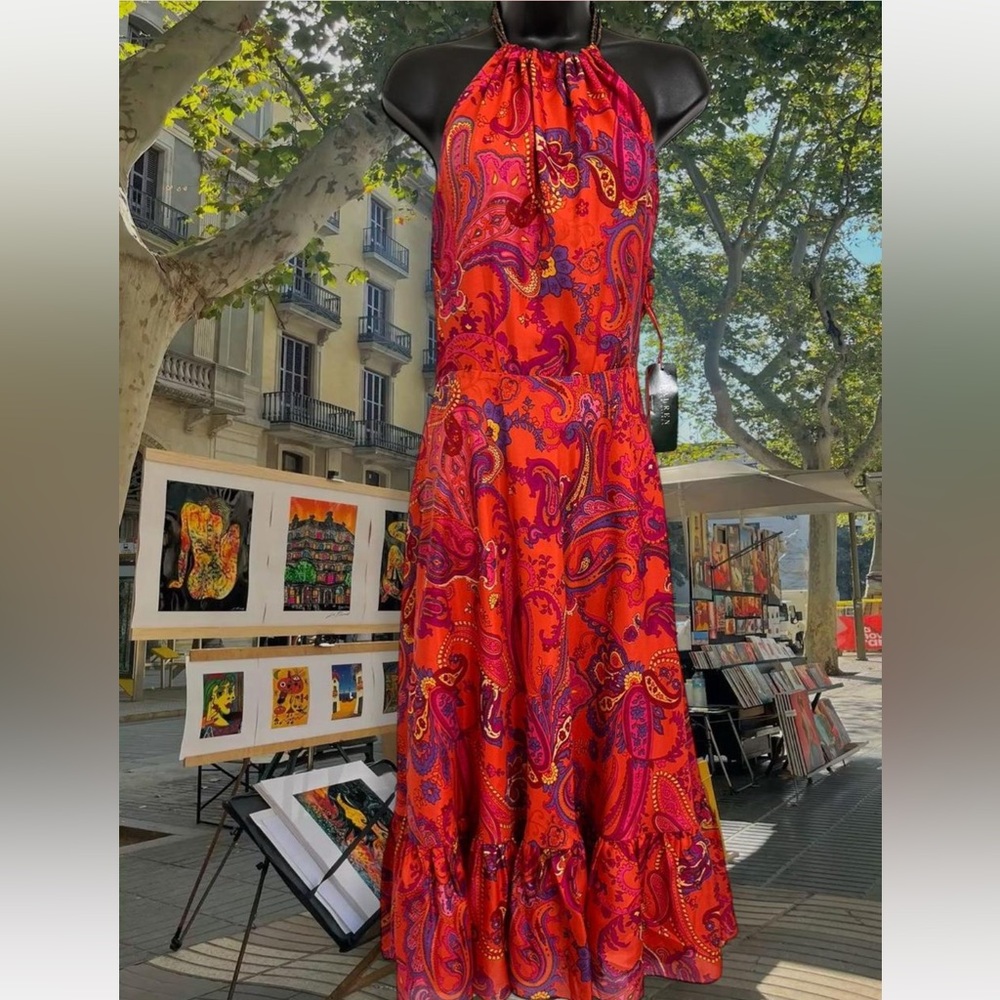 Ralph Lauren Red and Purple Paisley Maxi Dress